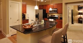 Irving apartment for rent - A kitchen with a granite countertop and a sink.