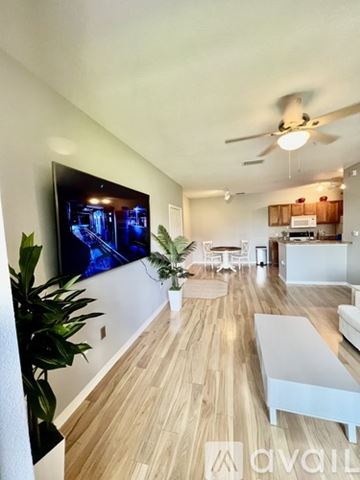 Sarasota condo for rent - A living room with a television and a plant.