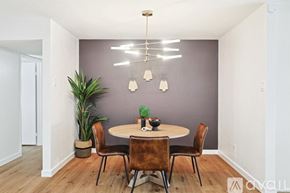 Dallas house for rent - A dining room with a round table and chairs.