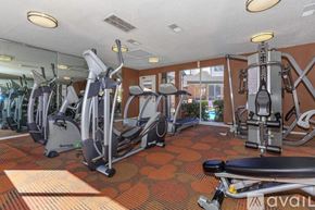 Plano apartment for rent - A gym with a variety of equipment including treadmills, elliptical machines, and weight machines.