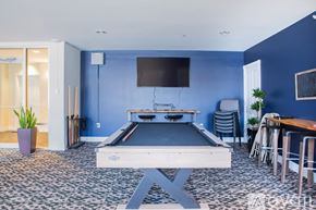 Milwaukee apartment for rent - A room with a pool table and a television mounted on the wall.