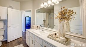 Frisco apartment for rent - A bathroom with a white sink and a large mirror.