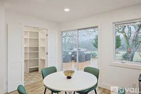 Mckinney house for rent - A dining room with a white table and green chairs.