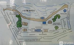 Truckee house for rent - A map of a recreational area with a swimming pool, basketball court, and picnic areas.