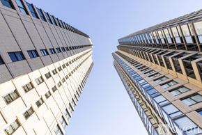 Jersey City apartment for rent - Two tall buildings with windows facing each other.