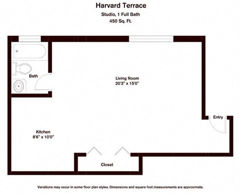 Floor plan for studio, 1 bath, 450 sqft
