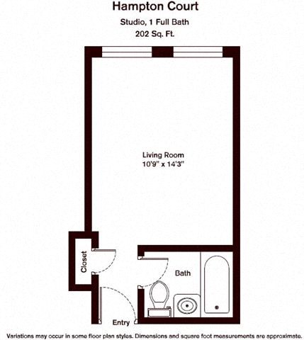 Floor plan for studio, 1 bath, 350 sqft