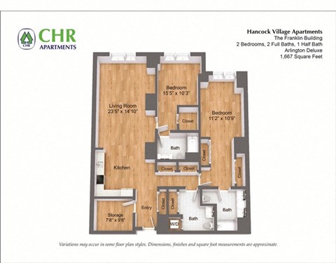 Floor plan for 2 beds, 2 baths, 1416 sqft