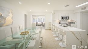 Scottsdale house for rent - A modern kitchen with a glass table and white chairs.