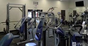 Carrollton townhouse for rent - A gym with various exercise machines and a blue chair.