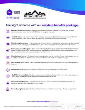 San Antonio house for rent - A flyer for a resident benefits package offered by Brown Realty.