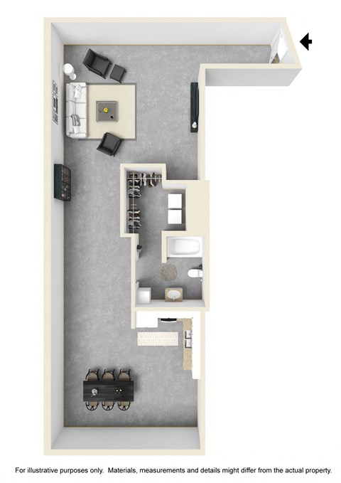 Floor plan for studio, 1 bath, 1041 sqft