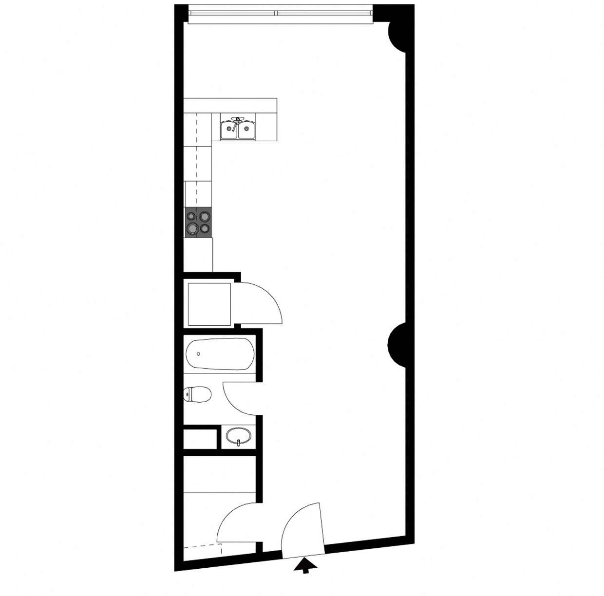 Floor plan for studio, 1 bath, 735 sqft