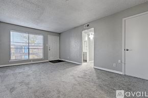 Sulphur Springs apartment for rent - A sparsely furnished room with a carpeted floor and a window with blinds.