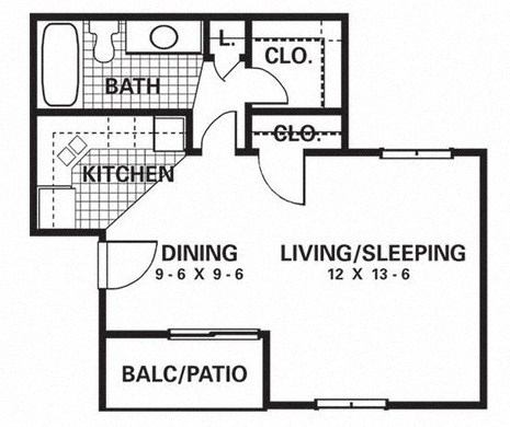 Floor plan for studio, 1 bath, 435 sqft