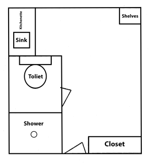 Floor plan for studio, 1 bath, 267 sqft