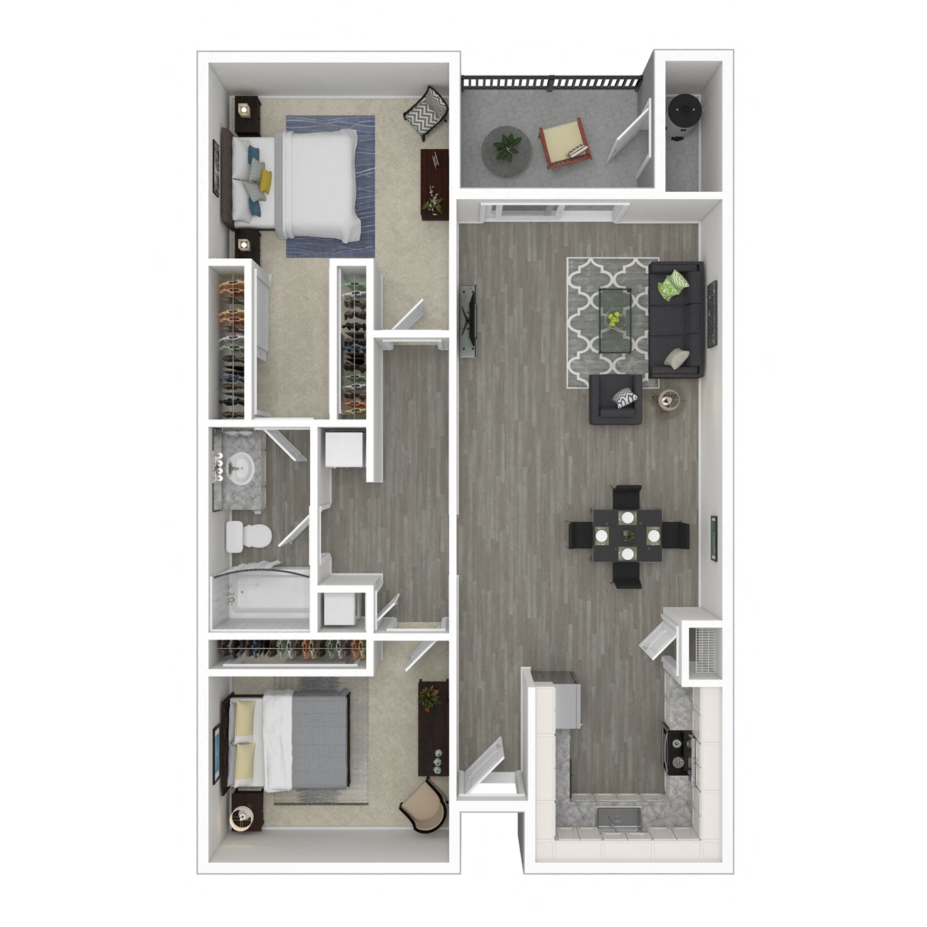 Floor plan for 2 beds, 1 bath, 925 sqft