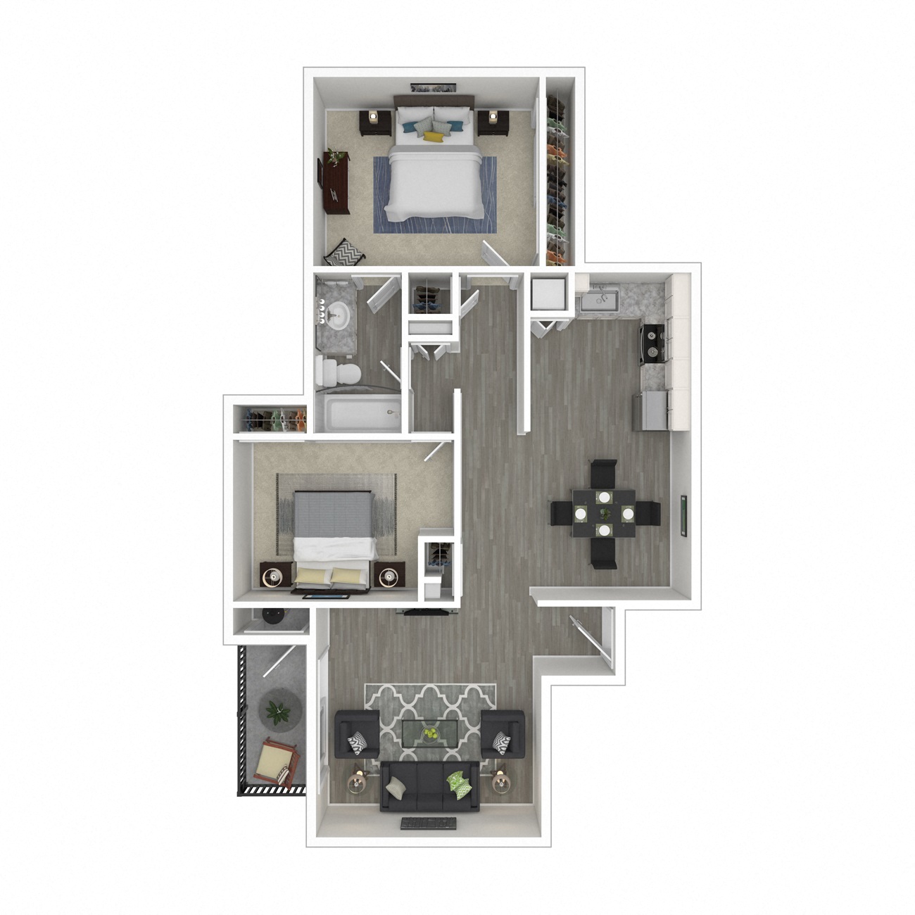 Floor plan for 2 beds, 1 bath, 850 sqft