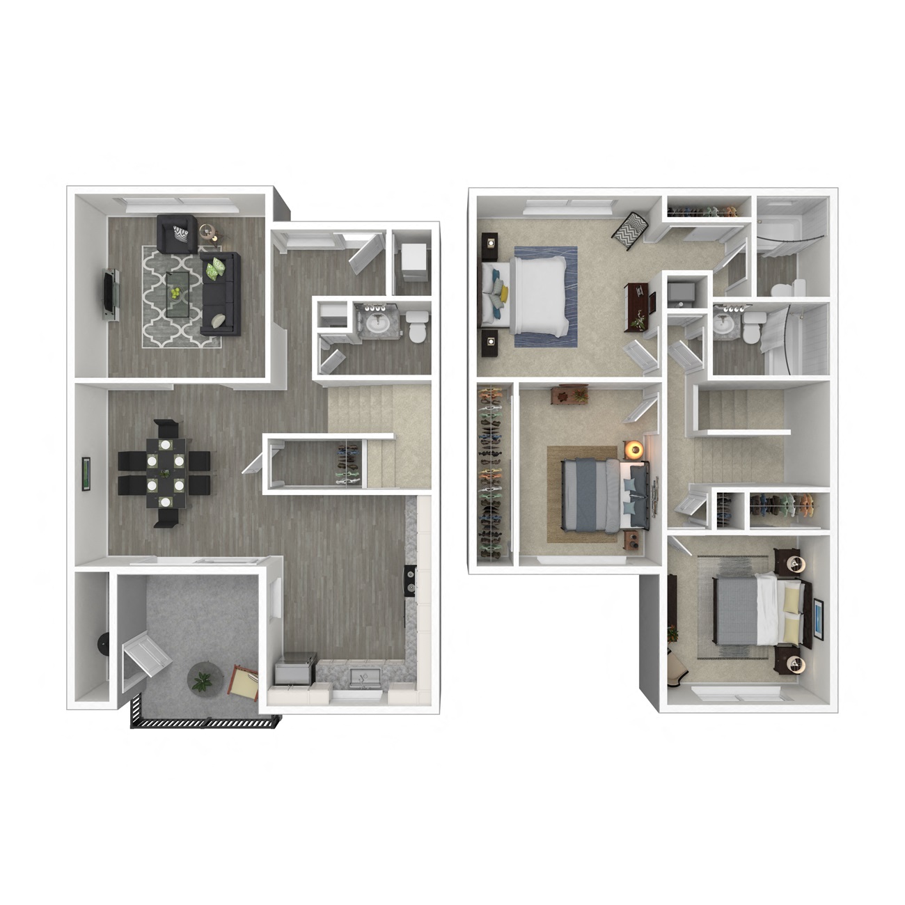 Floor plan for 3 beds, 2.5 baths, 1331 sqft