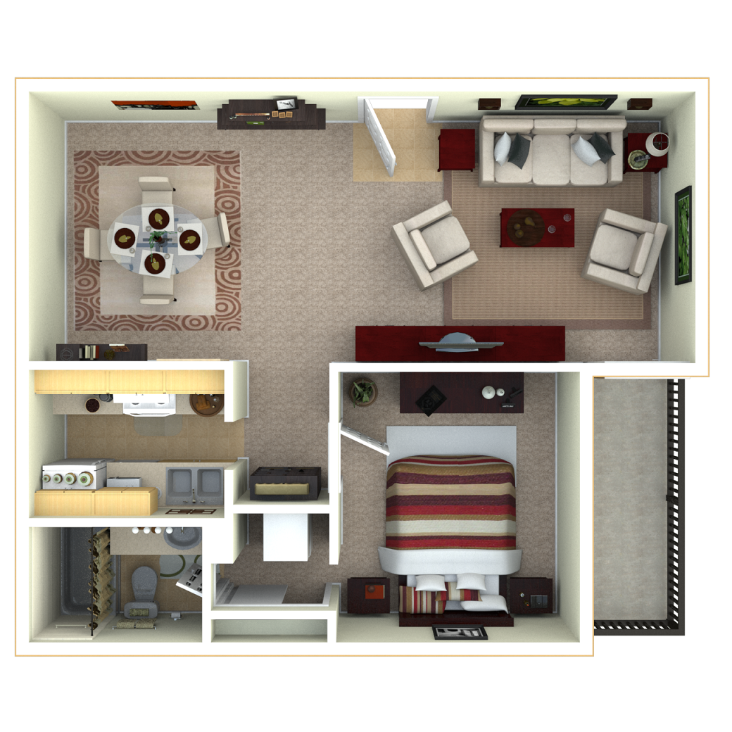Floor plan for 1 bed, 1 bath, 824 sqft