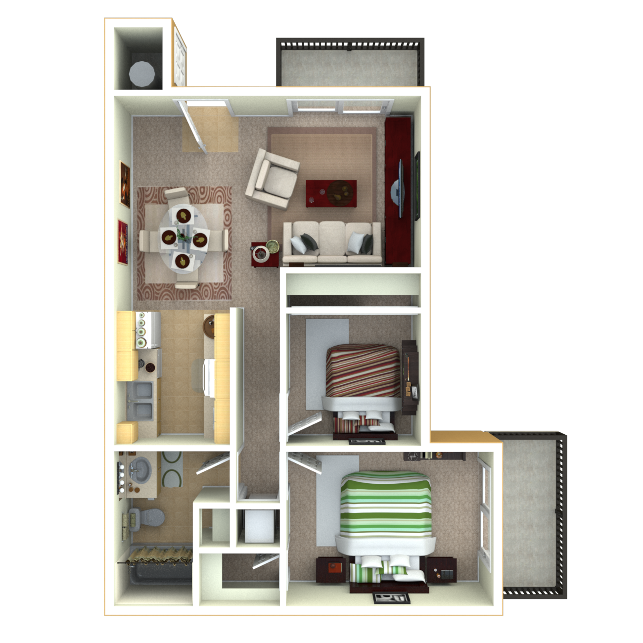 Floor plan for 2 beds, 1 bath, 880 sqft