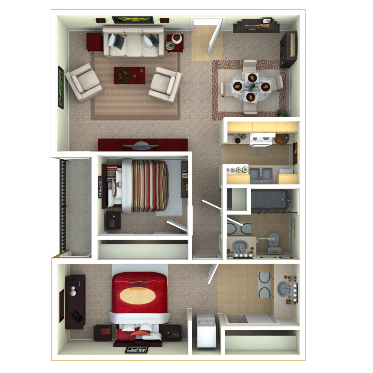 Floor plan for 2 beds, 1.5 baths, 720 sqft