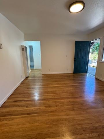 Oakland apartment for rent - A room with wooden flooring and a blue door.