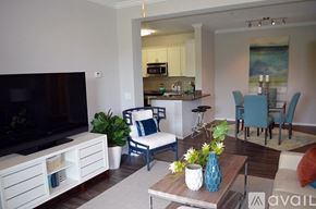 St. Petersburg apartment for rent - A living room with a television, a sofa, a coffee table, and a kitchen area in the background.