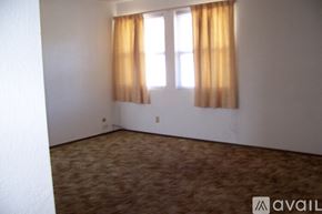 Pekin house for rent - A room with a carpeted floor and a window with curtains.