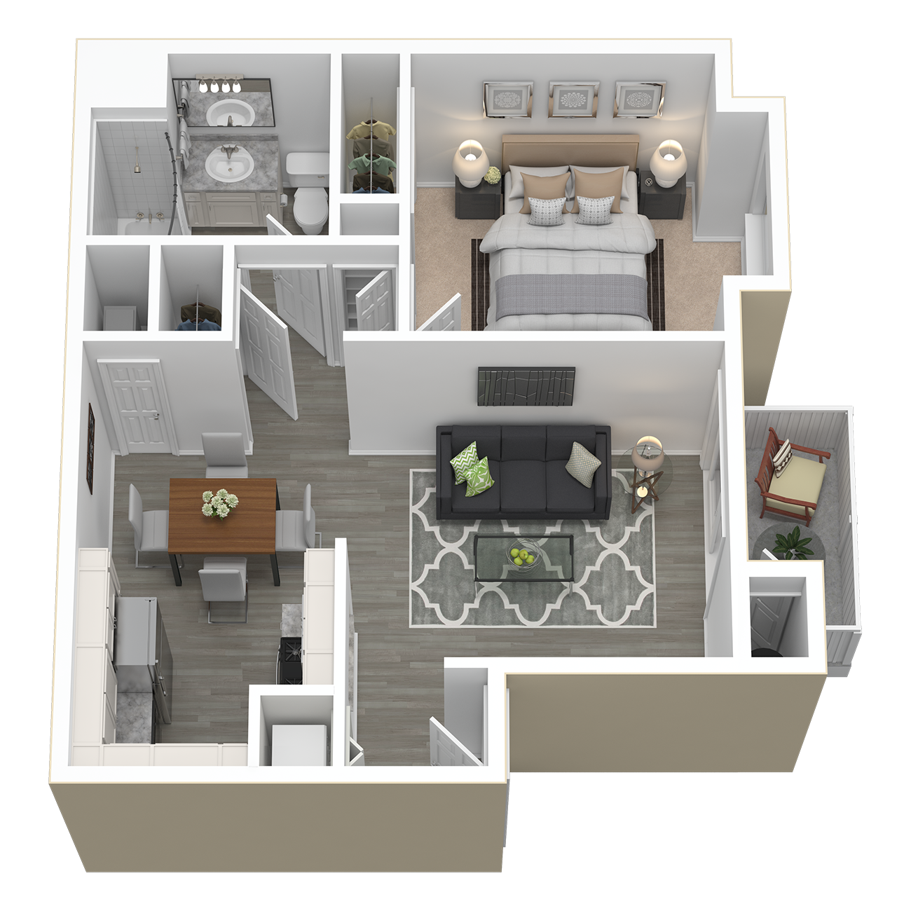 Floor plan for 1 bed, 1 bath, 710 sqft