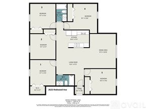 Kalamazoo apartment for rent - A floor plan of a house with five bedrooms and a garage.