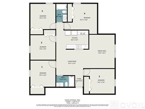 Kalamazoo townhouse for rent - A floor plan of an apartment with five bedrooms and a dining area.