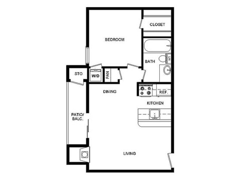 Floor plan for 1 bed, 1 bath, 550 sqft