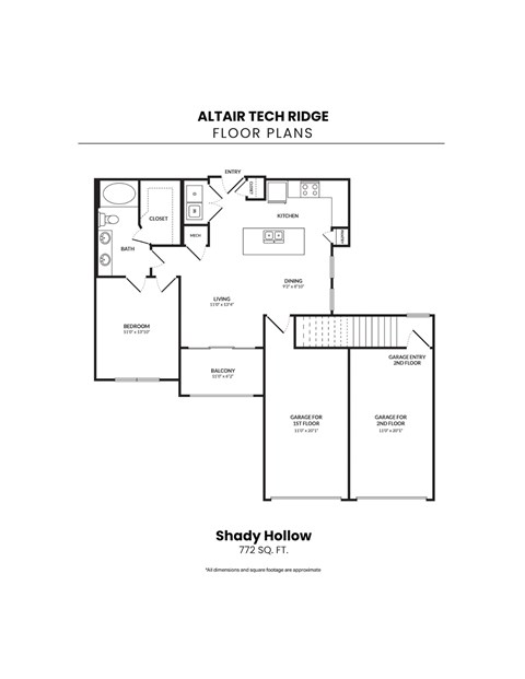 Floor plan for 1 bed, 1 bath, 772 sqft