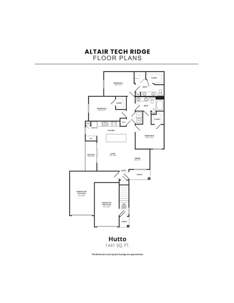 Floor plan for 3 beds, 2 baths, 1522 sqft