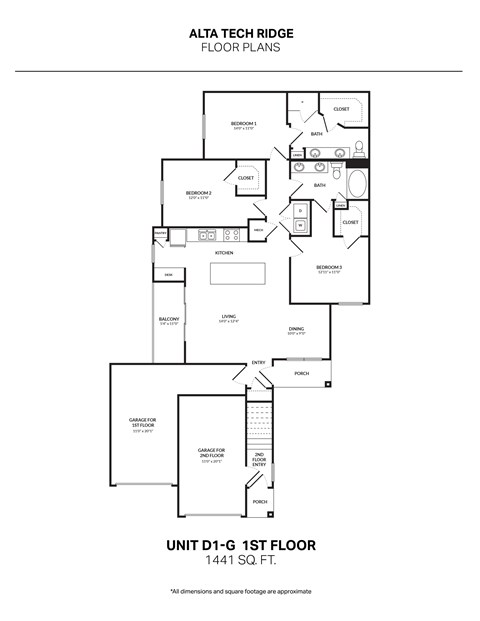Floor plan for 3 beds, 2 baths, 1522 sqft