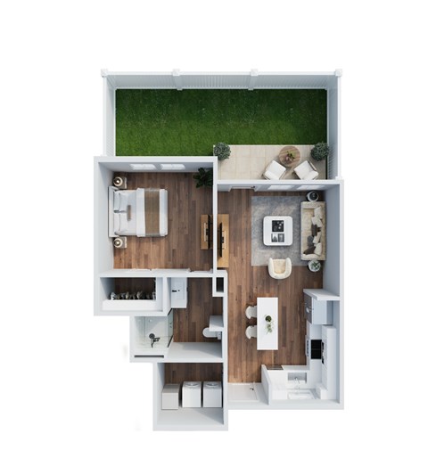 Floor plan for 1 bed, 1 bath, 616 sqft