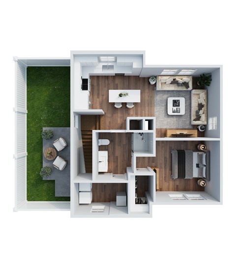 Floor plan for 1 bed, 1 bath, 749 sqft