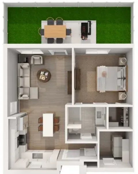 Floor plan for 1 bed, 1 bath, 747 sqft