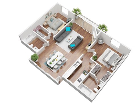 Floor plan for 2 beds, 2 baths, 1125 sqft