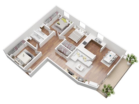 Floor plan for 3 beds, 2 baths, 1300 sqft