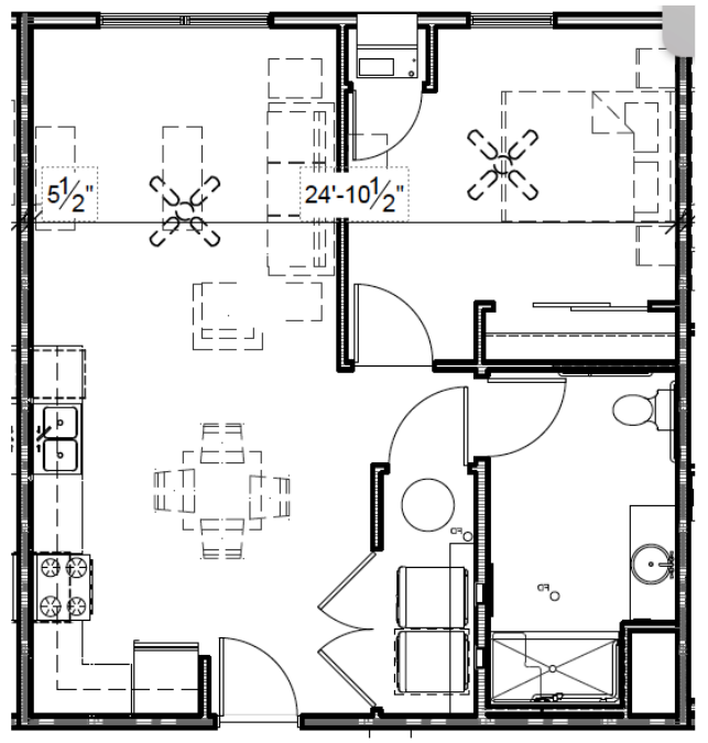 Floor plan for 1 bed, 1 bath, 655 sqft