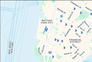 New York apartment for rent - A map of a city with streets and locations marked.