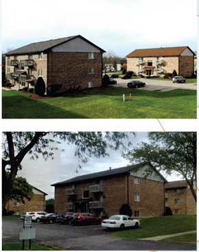 Westmont apartment for rent - Two images of apartment buildings with cars parked in front.