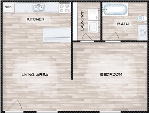 Floor plan for studio, 1 bath, 440 sqft