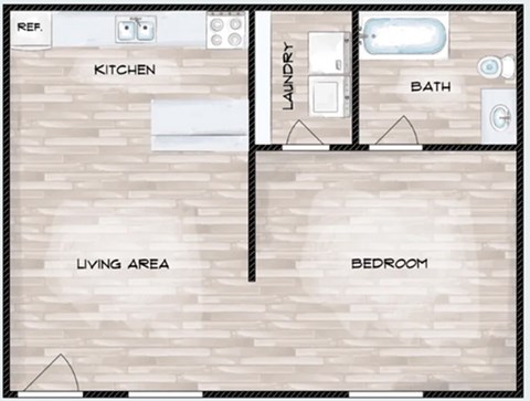 Floor plan for 1 bed, 1 bath, 440 sqft