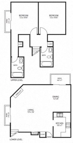Floor plan for 2 beds, 2 baths, 1200 sqft