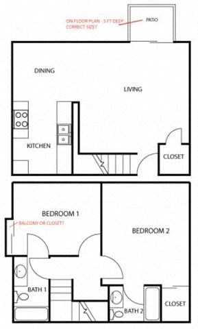 Floor plan for 2 beds, 2 baths, 1200 sqft