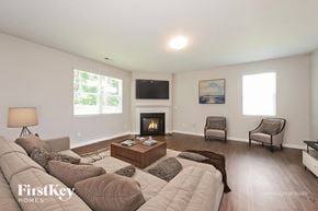 Gainesville house for rent - A living room with a fireplace and a couch.