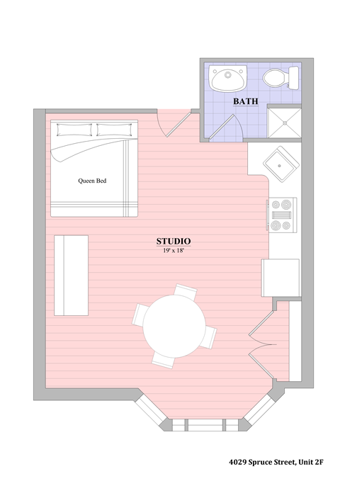 Floor plan for studio, 1 bath, 390 sqft